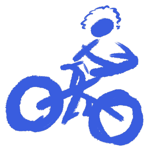 A hand-drawn illustration of a resident riding a bicycle.